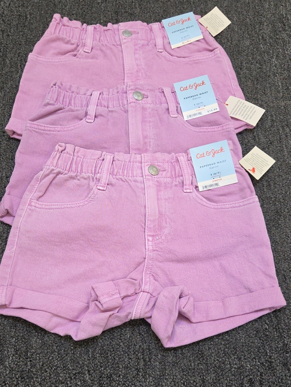 (#1C) 3 Pairs Cat & Jack Lilac Paperbag Waist Kid's Shorts